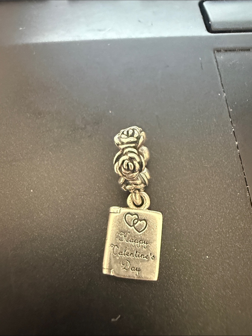 Pandora Sterling Silver-Tone 'Happy Valentine's Day' Rose Charm Pendant